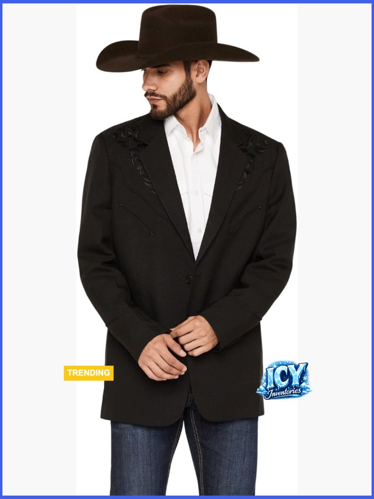 Polyester Button Front Blazer With Floral Embroidery